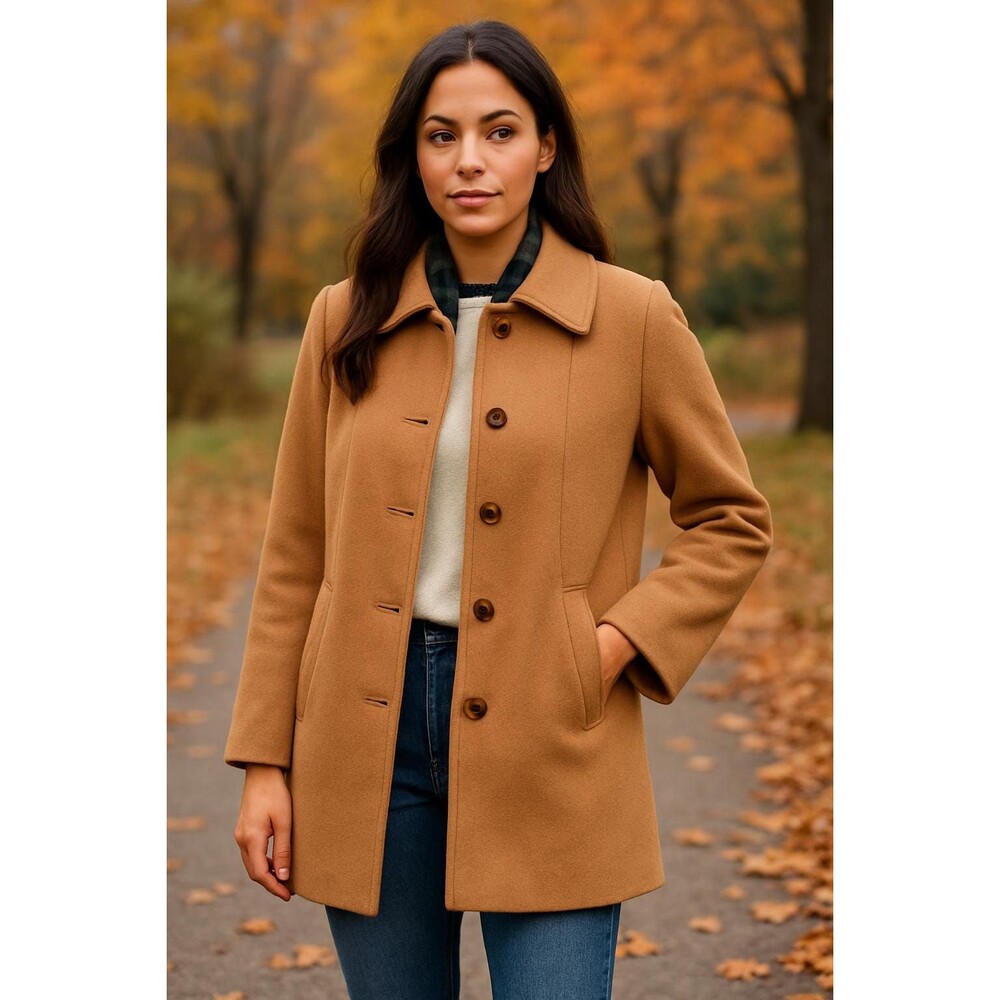 Vintage Camel Wool Coat 70s 80s Jacket Plaid Lined Winter Coat Women’s S-M